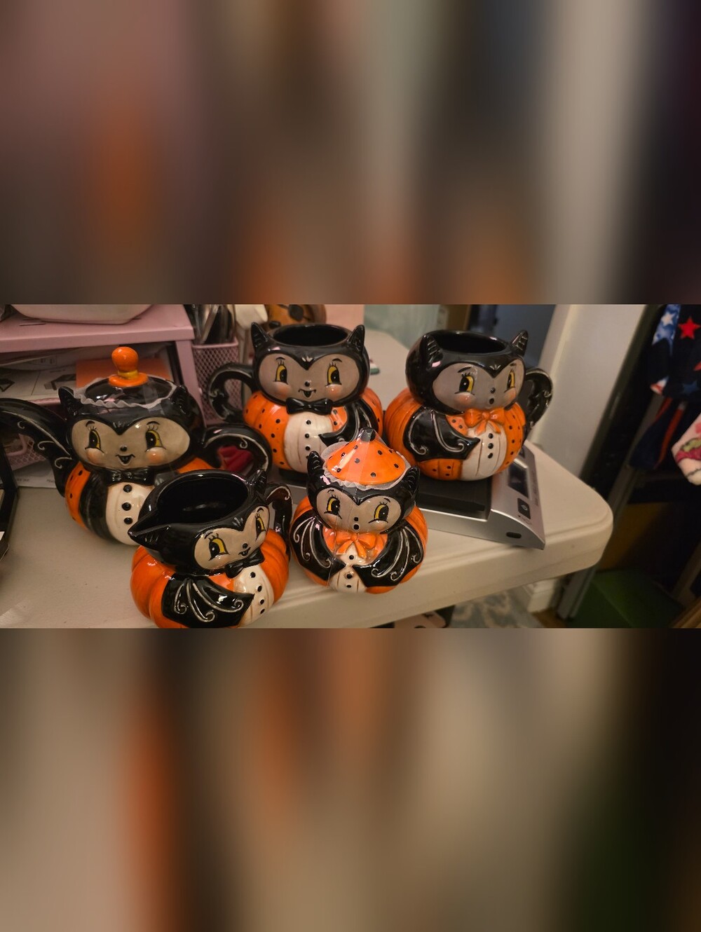 Johanna Parker Bat Set Figurine in Orange and Black